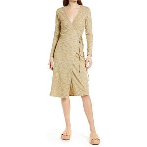 🎀LISA SAYS GAH Lucille Long Sleeve cotton Wrap Midi Dress in Flame Multicolor